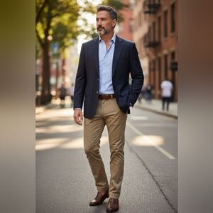 Jos A Bank Navy Wool Blazer 44R Gold Buttons Regal Fit